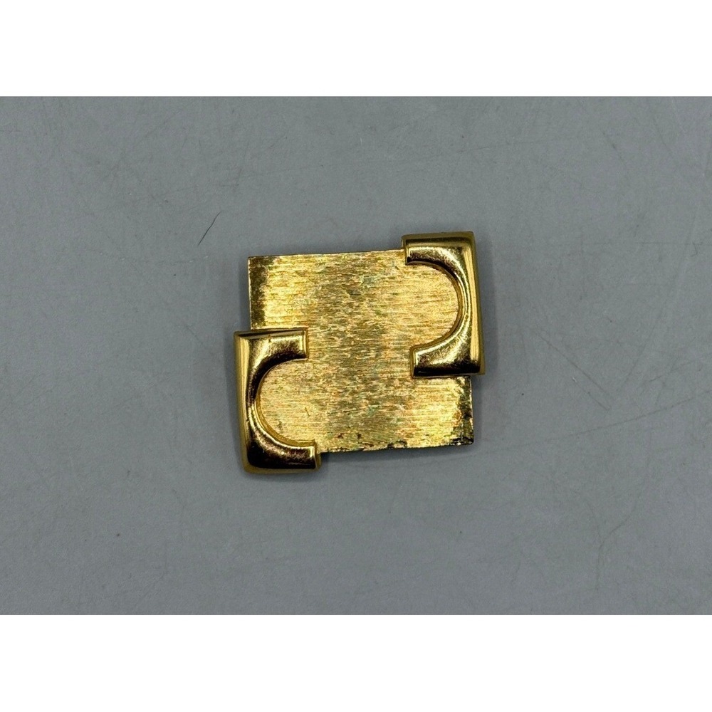 Vintage Monet Gold Tone Brutalist Geometric Textured Rectangular Brooch Pin
